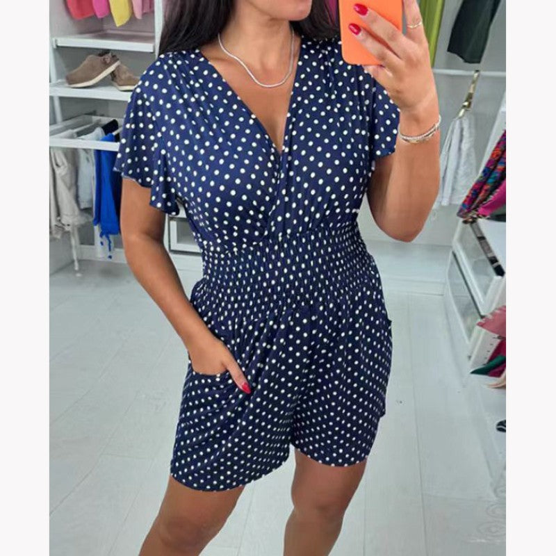 💕Letnia wyprzedaż 💕 Kombinezon w kropki z dekoltem w serek🙆♀️