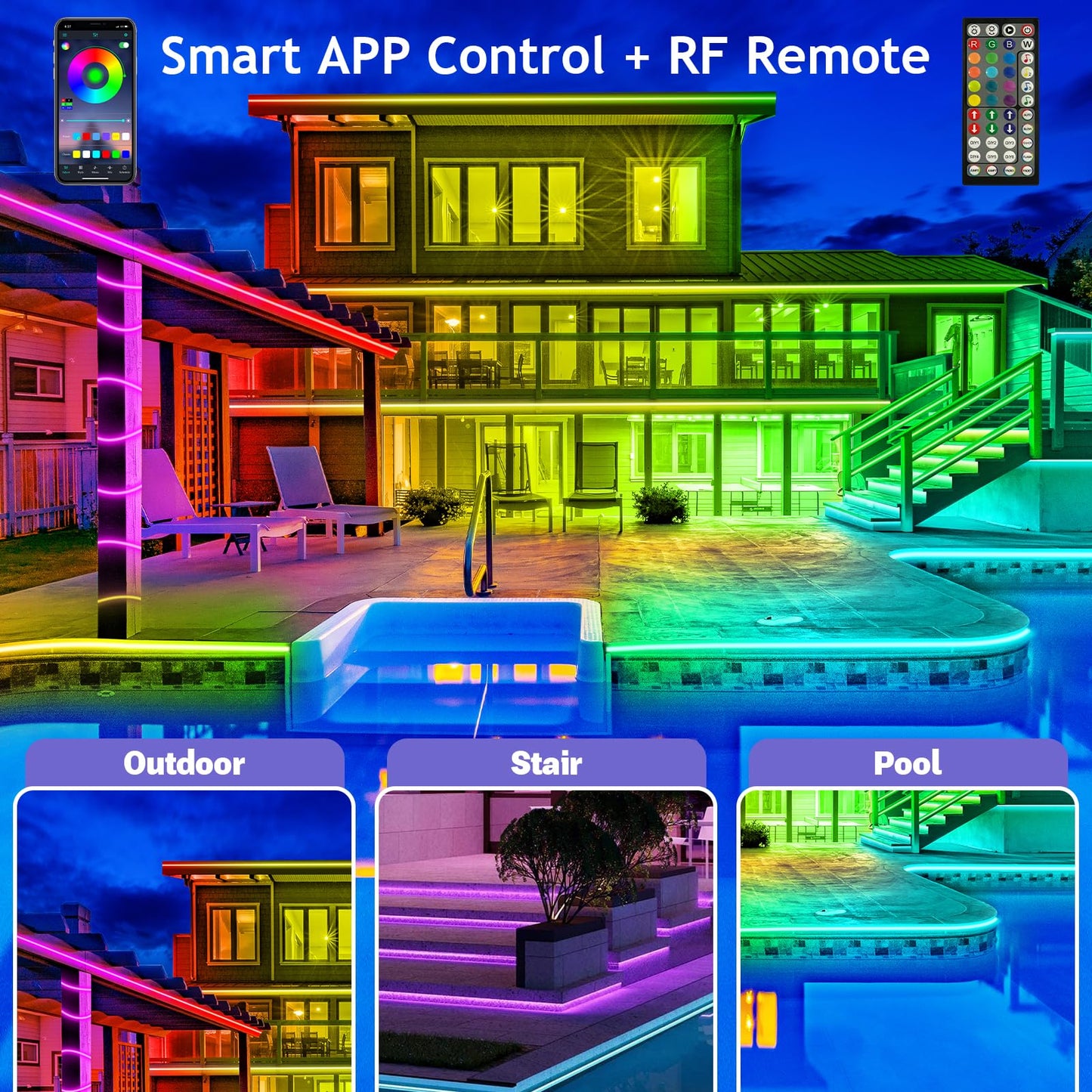 🎅 Wczesne Święta Bożego Narodzenia 49% ZNIŻKI - Stała lampa zewnętrzna LED Smart Rainbow - Smartlight 🎁