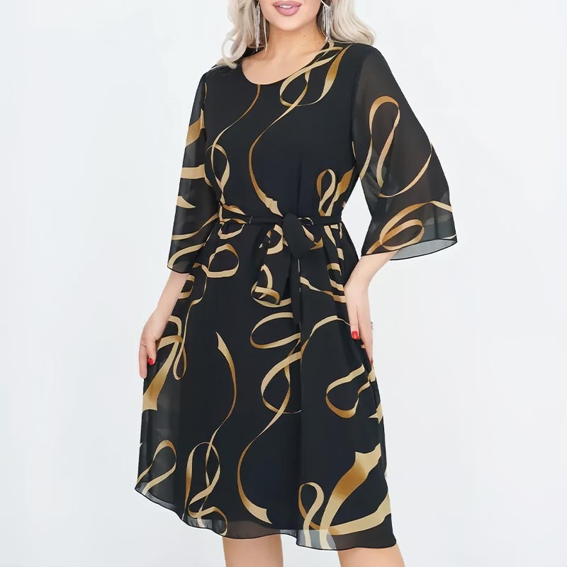 🌷Elegancka luźna sukienka midi z marszczonymi rękawami