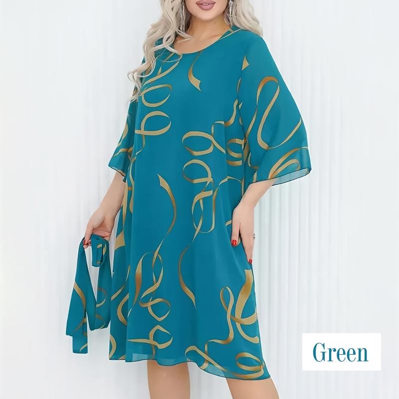🌷Elegancka luźna sukienka midi z marszczonymi rękawami